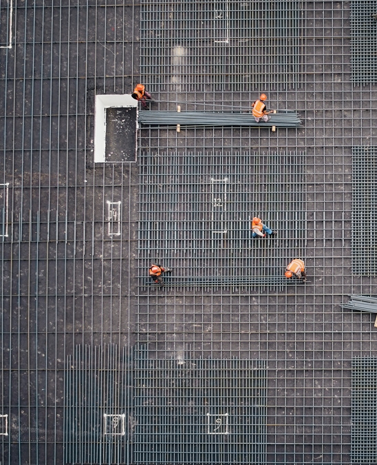 Top down perspective of people working